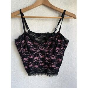 Lace Corset Camisole Bustier Size Large Pink Black Y2K Coquette Whimsigoth
